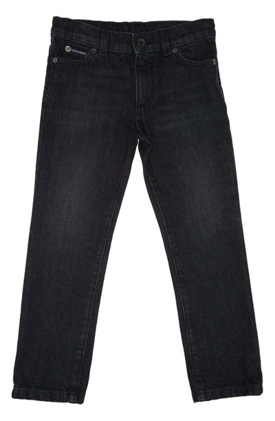 Dolce & Gabbana Kids' Metal Logo Slim Straight Leg Jeans In Dark Grey