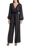 Btfl-life Liza Sequin Long Sleeve Jumpsuit In Black