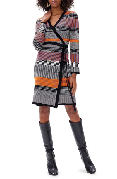 Diane Von Furstenberg Brigid Mixed Geo Print Long Sleeve Wrap Dress In Schwarz