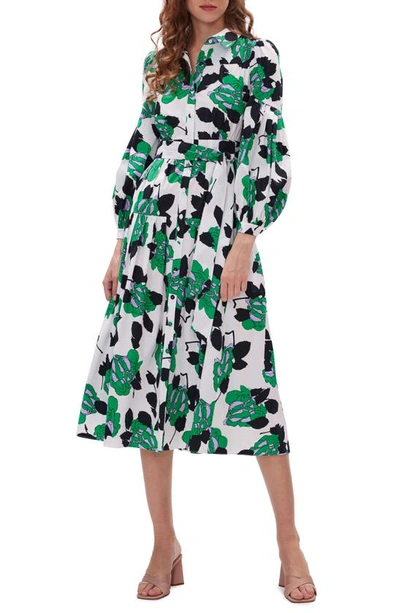 Diane Von Furstenberg Luz Floral Long Sleeve Stretch Cotton Shirtdress In Ivory