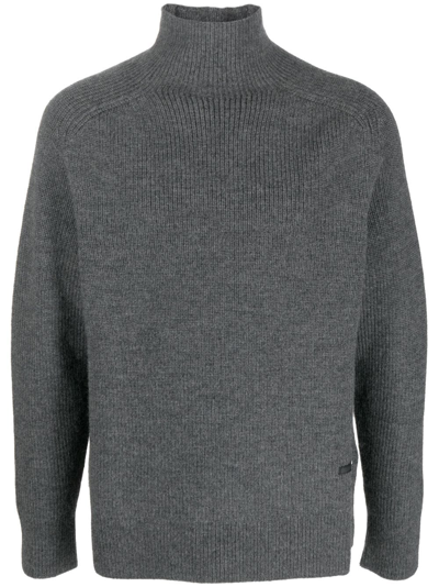 Oamc Roll-neck Ribbed-knit Wool Jumper In Grey