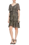 Sl Fashions Tiered Shimmer Shift Dress In Black Gold