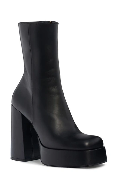 Versace Calfskin Platform Ankle Booties In Black