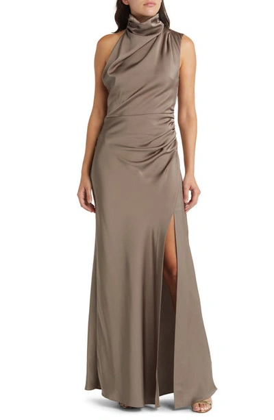 Misha Collection Constantina Asymmetric Drape Gown In Iron Grey