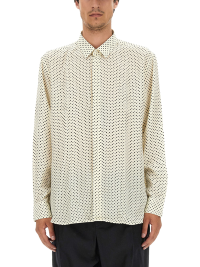 Saint Laurent Yves Collar Shirt In Polka Dot Crepe De Chine In White