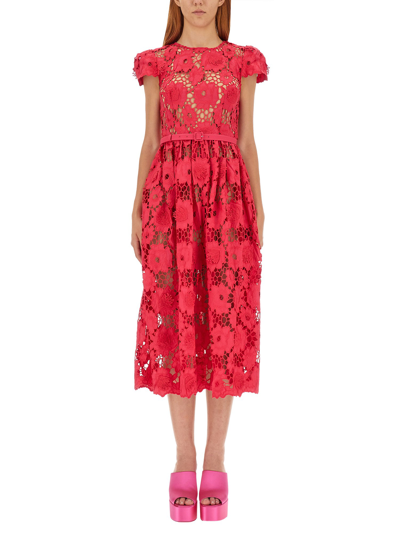 Self-portrait Poppy Floral-embroidered Cotton-lace Dress In Red