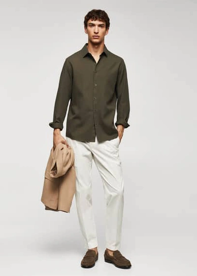 Mango Slim-fit Cotton Structured Shirt Khaki