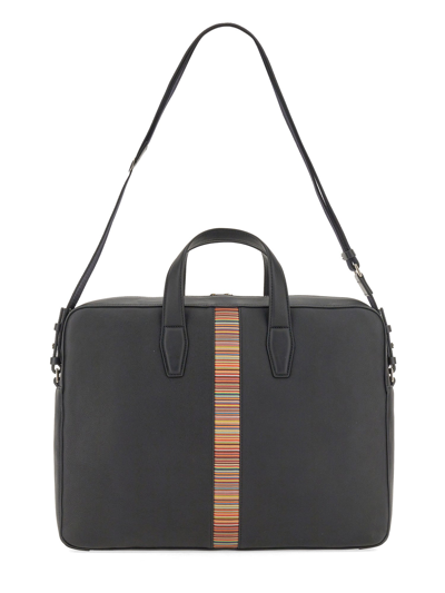 Paul Smith Leather Stripe-detail Briefcase In Black