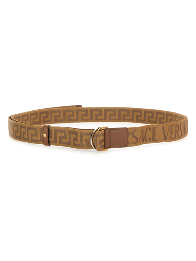 Versace Double-face  Allover Belt In Beige