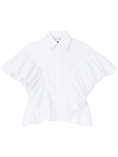 Az Factory X Lutz Huelle Ruffled Sleeves Cotton Shirt In White