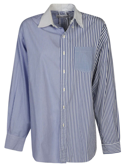 E.l.v Denim Contrast Striped Cotton Shirt In Blue