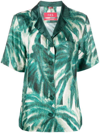 F.r.s. - For Restless Sleepers Printed Silk Pajama Shirt In Green