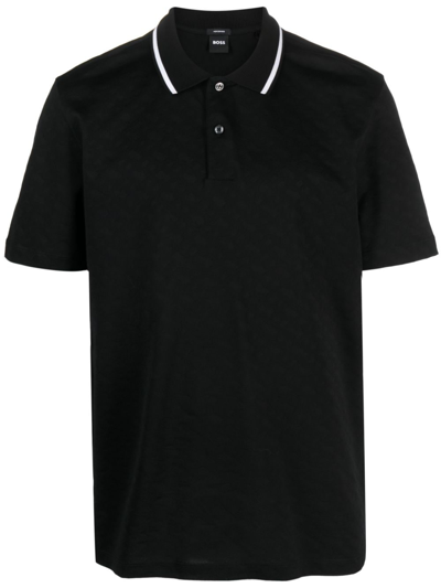 Hugo Boss Regular-fit Polo Shirt With Monogram Jacquard In Black