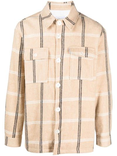 Family First Check-pattern Wool-blend Jacket In Brown