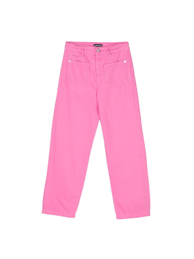 Emporio Armani Kids' Logo-embroidered Denim Trousers In Pink