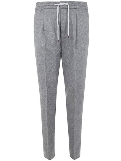 Brunello Cucinelli Wool Tailored Drawstring Trousers In Medium Grey