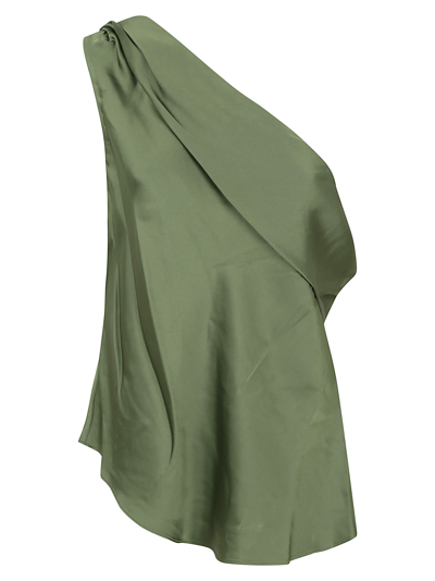 Jonathan Simkhai Lexy Draped One Shoulder Top In Nori