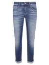 Dondup Organic Stretch Denim Trousers With Rolled Cuffs In Blu