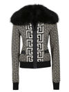 BALMAIN FUR COLLAR MONOGRAM KNIT BOMBER JACKET