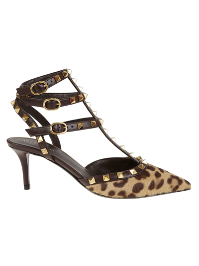 Valentino Garavani Ankle Strap Rockstud In Mqu Leopard Fondant