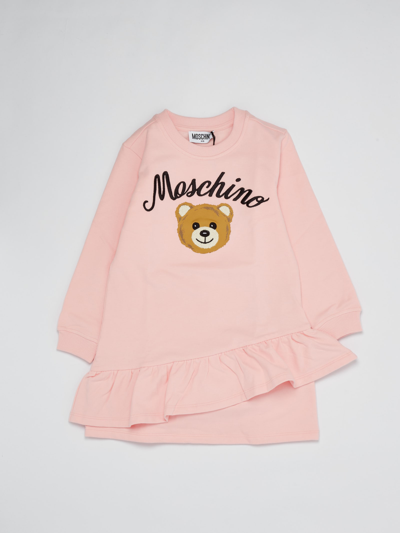 Moschino Kids' Logo刺绣荷叶边连衣裙 In Rosa