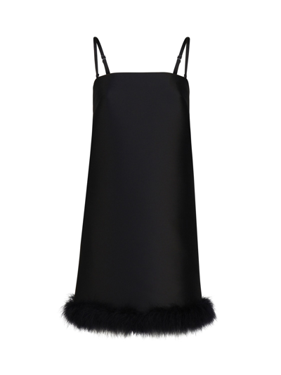 Sportmax Straight Mini Dress With Feather Insert In Black