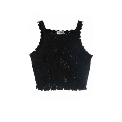 Saint Laurent Crochet Knit Top In Black