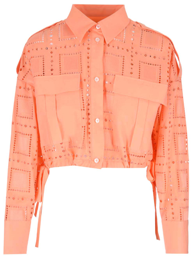Msgm Broderie-anglaise Cropped Shirt In Orange