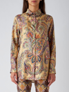 Etro Paisley Print Silk Top With Classic Collar In Beige-arancio