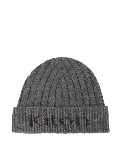 Kiton Intarsia-knit Logo Cashmere Beanie In Grey