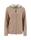 Brunello Cucinelli Embellished Cotton And Silk Hoodie In Rope Panama