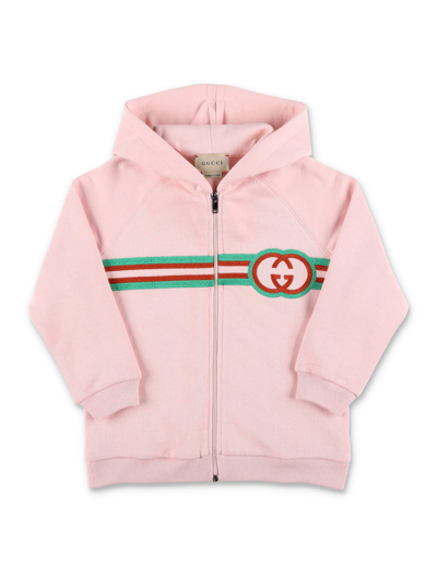 Gucci Kids' Felted Cotton Jersey Zip Hoodie In Smooth Pink