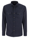 BRUNELLO CUCINELLI GARMENT DYED TWILL EASY FIT SHIRT WITH PRESS STUDS
