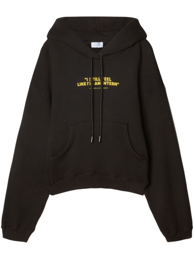 Off-white Slogan-print Cotton Hoodie In Black
