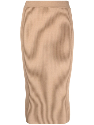 P.a.r.o.s.h Ribbed-knit Midi Skirt In Beige