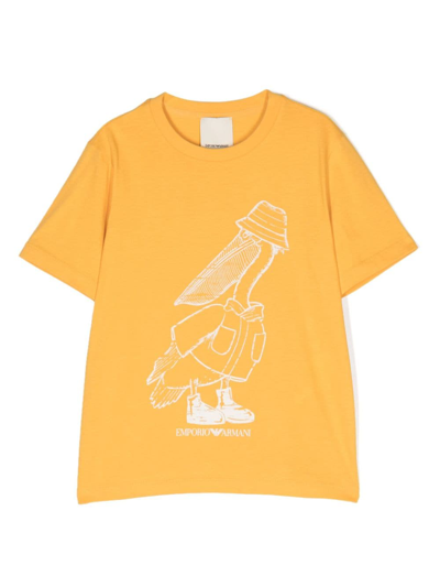 Emporio Armani Kids' Pelican-print Cotton T-shirt In Yellow