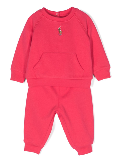Ralph Lauren Babies'  Pink Logo-embroidered Cotton And Recycled Polyester-blend Tracksuit Set 6-24 Months