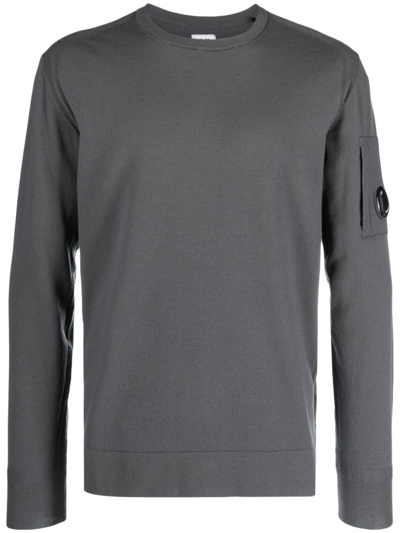 C.p. Company Lens-detail Long-sleeve Wool Sweatshirt In Blue