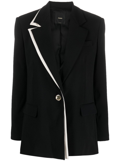 Pinko Contrast-trim Single-breasted Blazer In Beis Claro