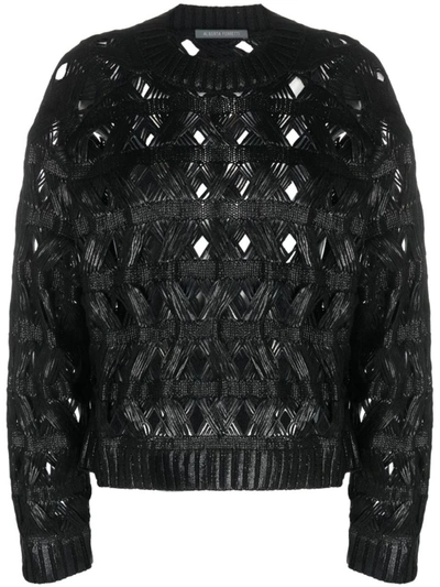 Alberta Ferretti Open-knit Crew-neck Jumper In Black