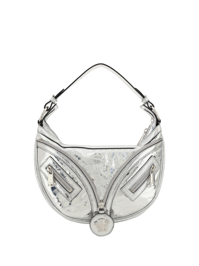 Versace Hobo Repeat Shoulder Bag In Silver