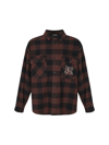 Palm Angels Monogram Check Overshirt In Brown Off
