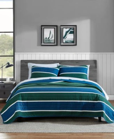 Nautica Knots Cove Micro Suede Sherpa Reverse Quilt Sets Bedding In Captain's Blue