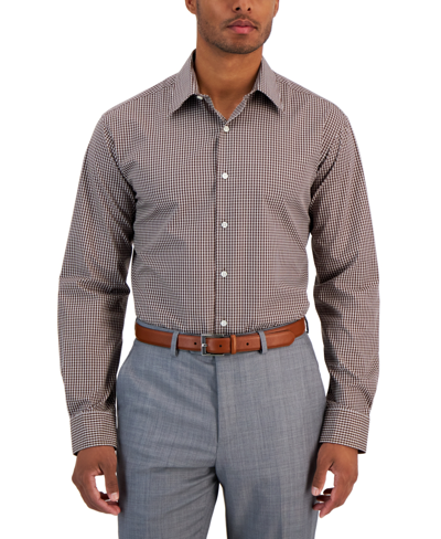 Club Room Men's Regular Fit Check Dress Shirt, Created For Macy's In Shaved Chocolat