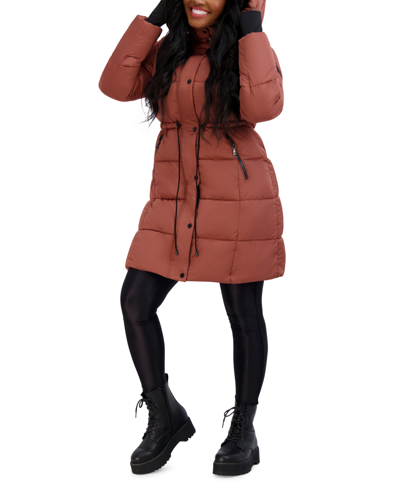 Steve Madden Trendy Plus Size Hooded Anorak Puffer Coat In Terracota