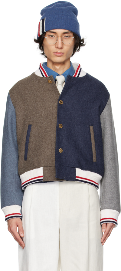 Thom Browne Brown & Blue Funmix Bomber Jacket In 215 Med Brown