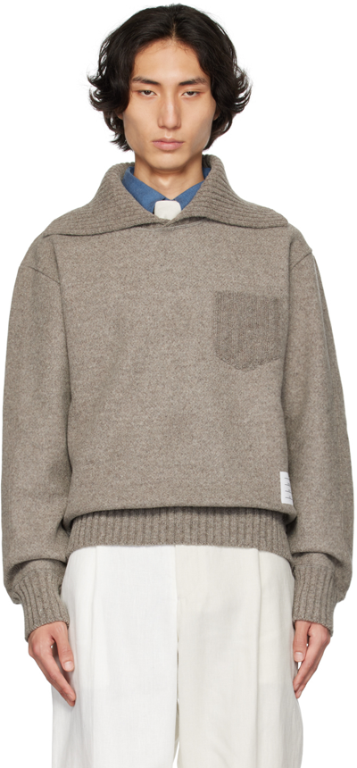 Thom Browne Brown Funnel Neck Sweater In 215 Med Brown