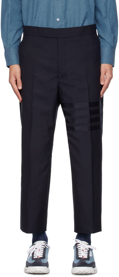 Thom Browne Navy 4-bar Backstrap Trousers In 420 Dark Blue