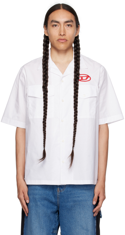 Diesel S Mac Logo Embroidered Short Sleeved Shirt In White