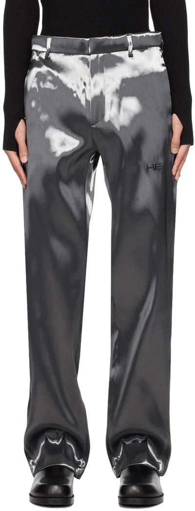 Heliot Emil Gray Liquid Metal Trousers In Silver